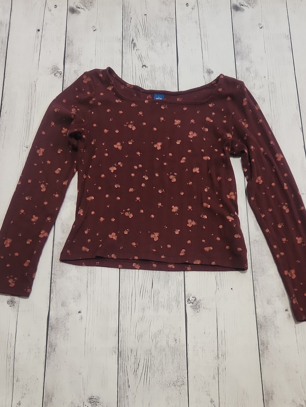 Old Navy Girls Floral 10/12 Burgandy Background Long Sleeve Top